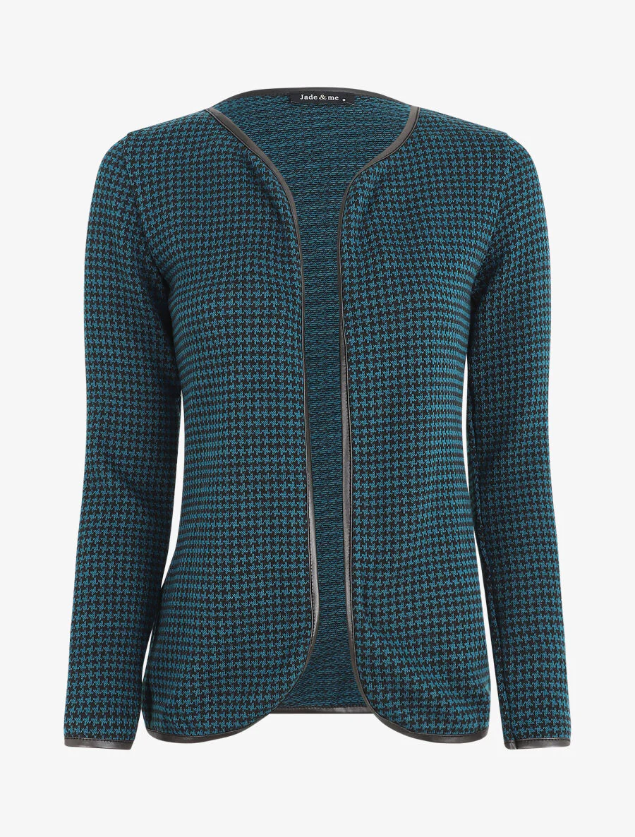 Open gilet met visgraat print - Blauwgroen
