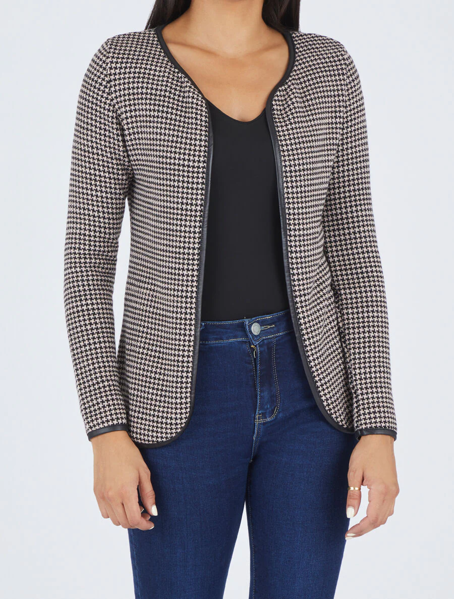 Open gilet met visgraat print - lichtroze - Image 4