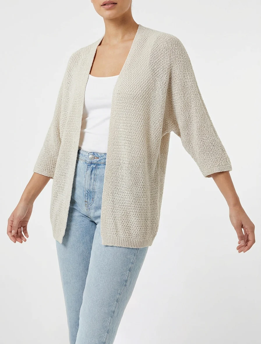 Open recht vest in breiwerk - Beige - Image 4