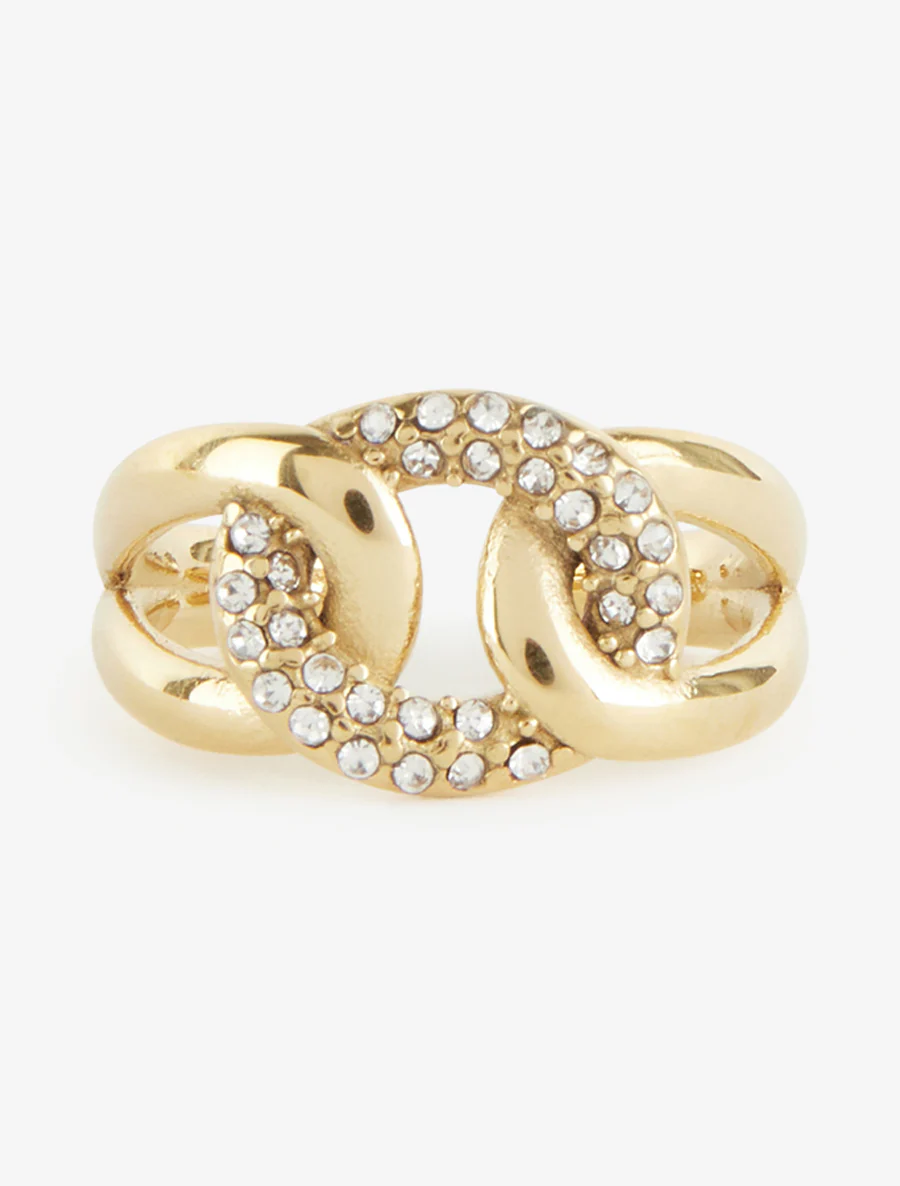 Open ring met verstrengelde schakels en strass. - Goud - Image 3