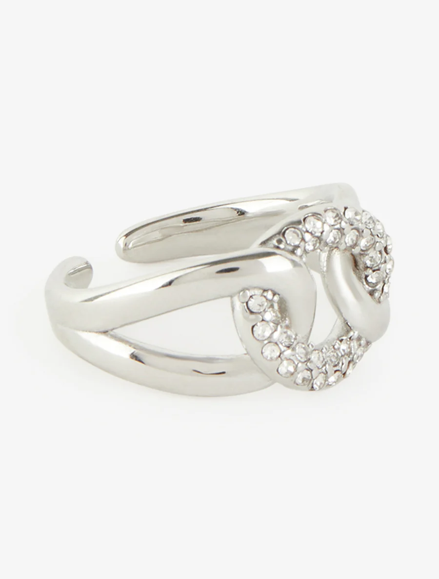 Open ring met verstrengelde schakels en strass. - Geld - Image 2