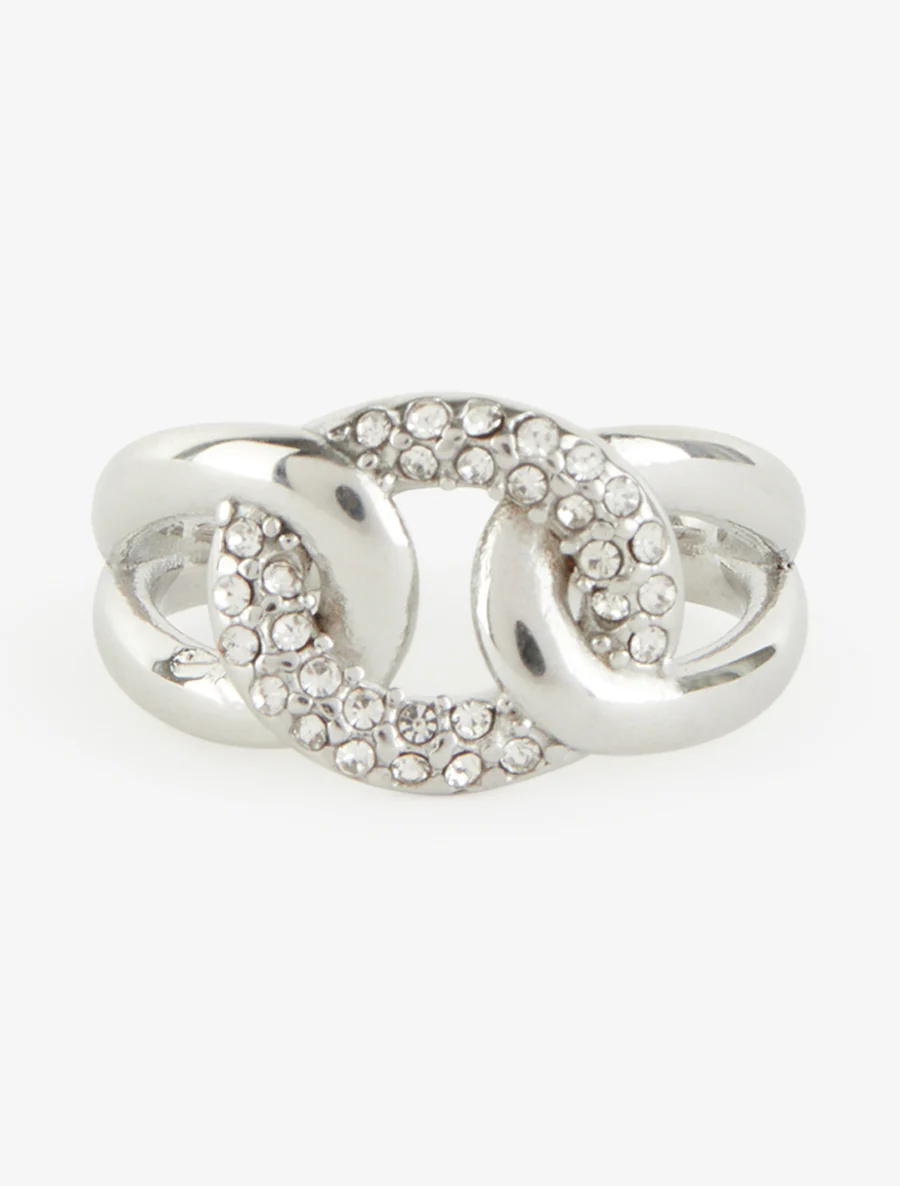 Open ring met verstrengelde schakels en strass. - Geld - Image 3