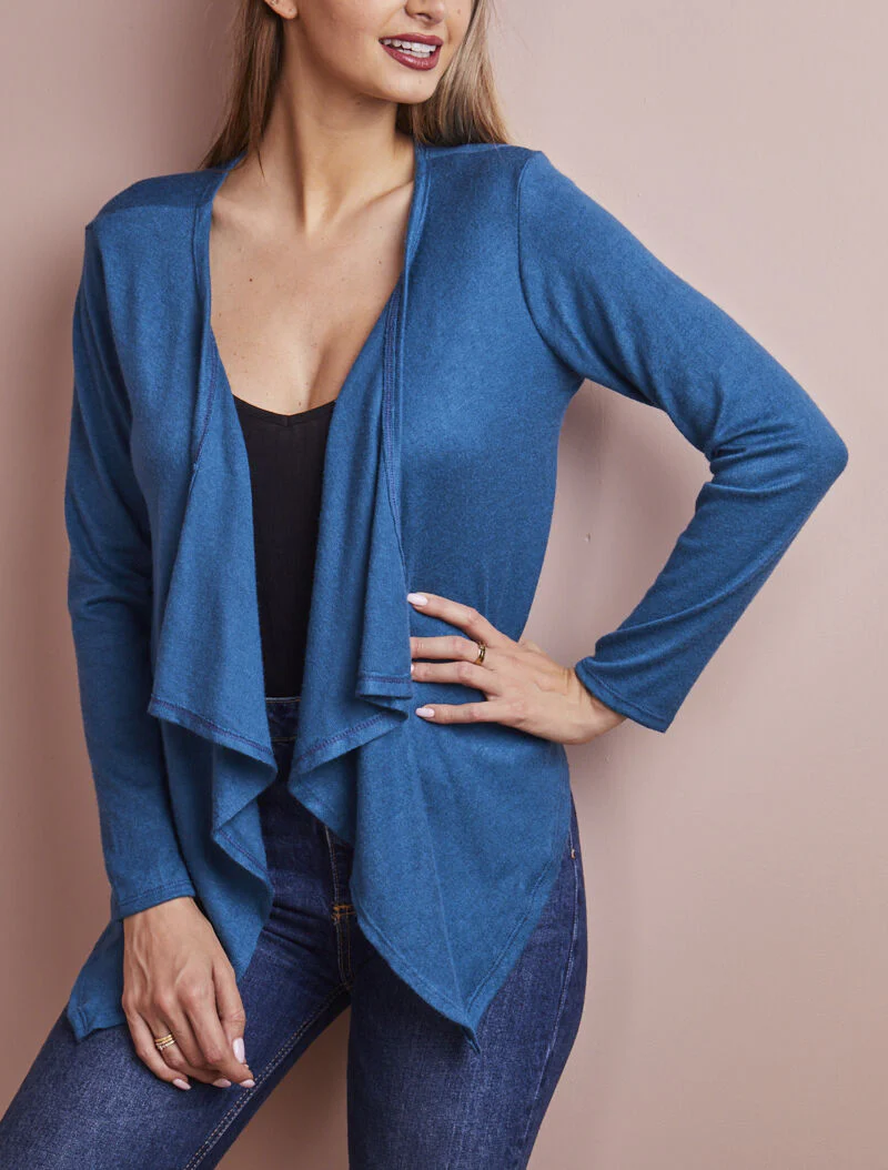 Open vest met sjaalkraag - Karrenblauw