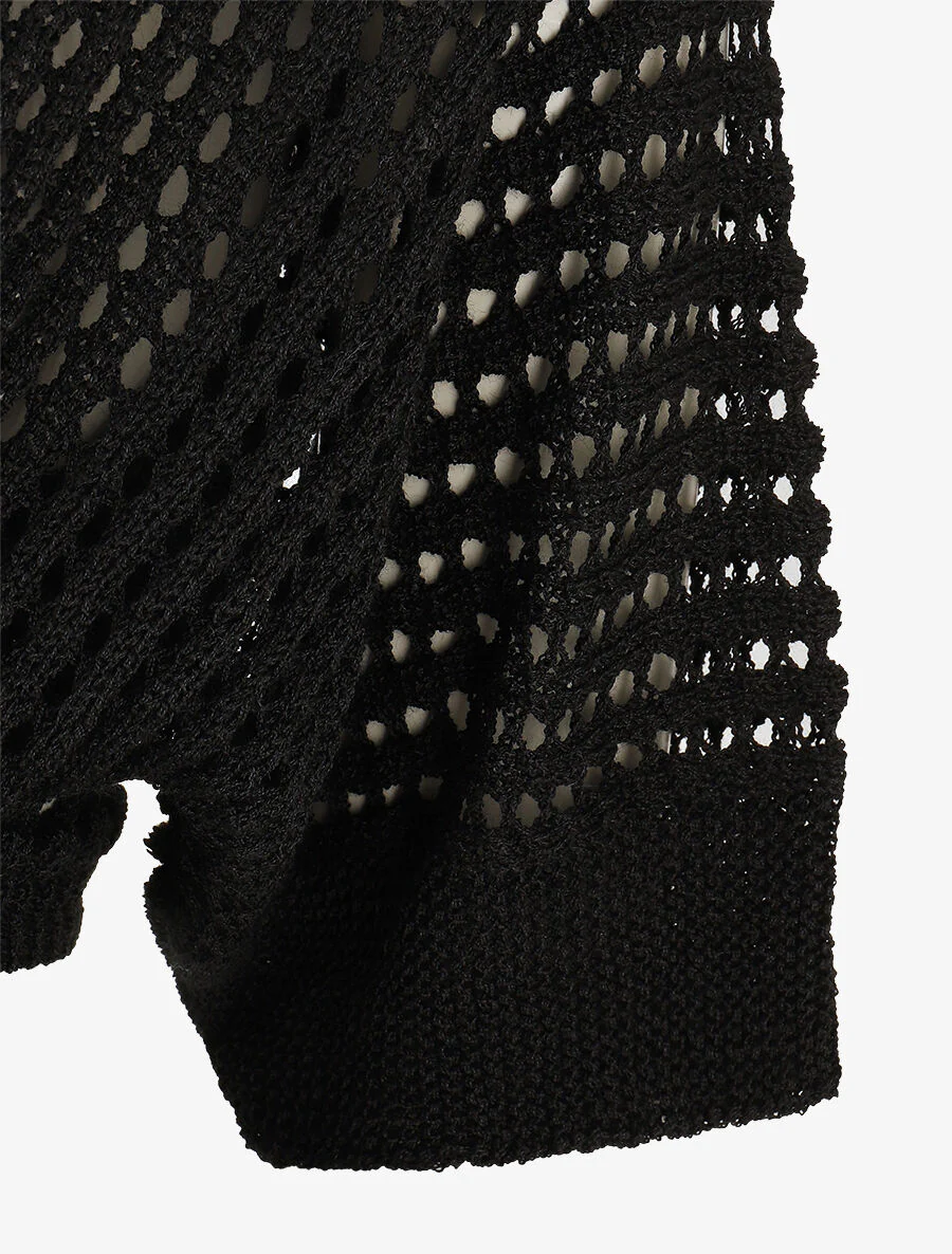 Opengewerkt vest met stropdas - Zwart - Image 3