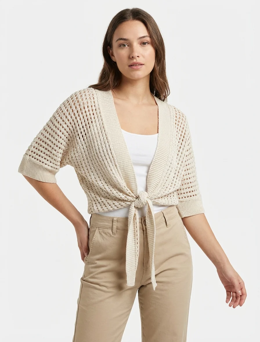 Opengewerkt vest om te knopen - Beige - Image 4