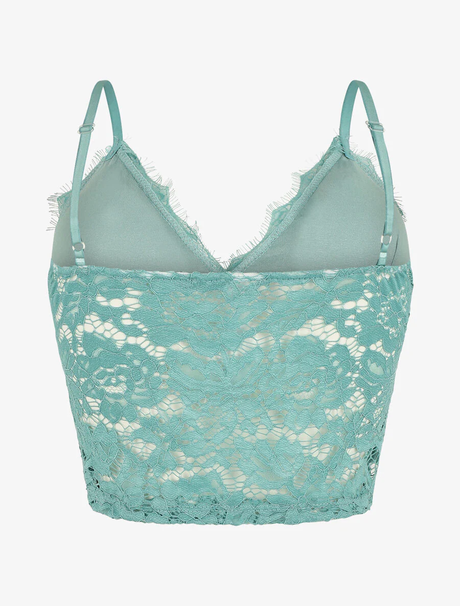 Opengewerkte kanten crop top - Turkoois - Image 2