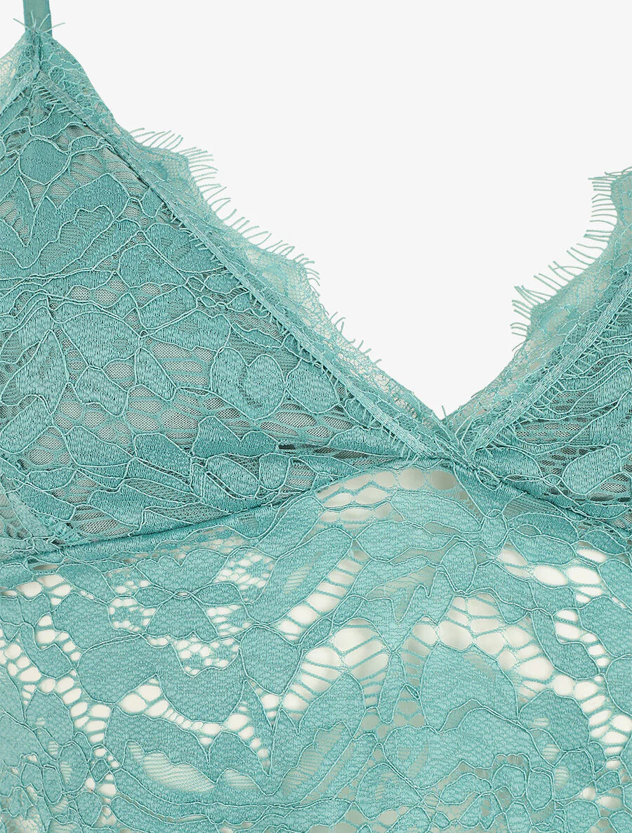 Opengewerkte kanten crop top - Turkoois - Image 3