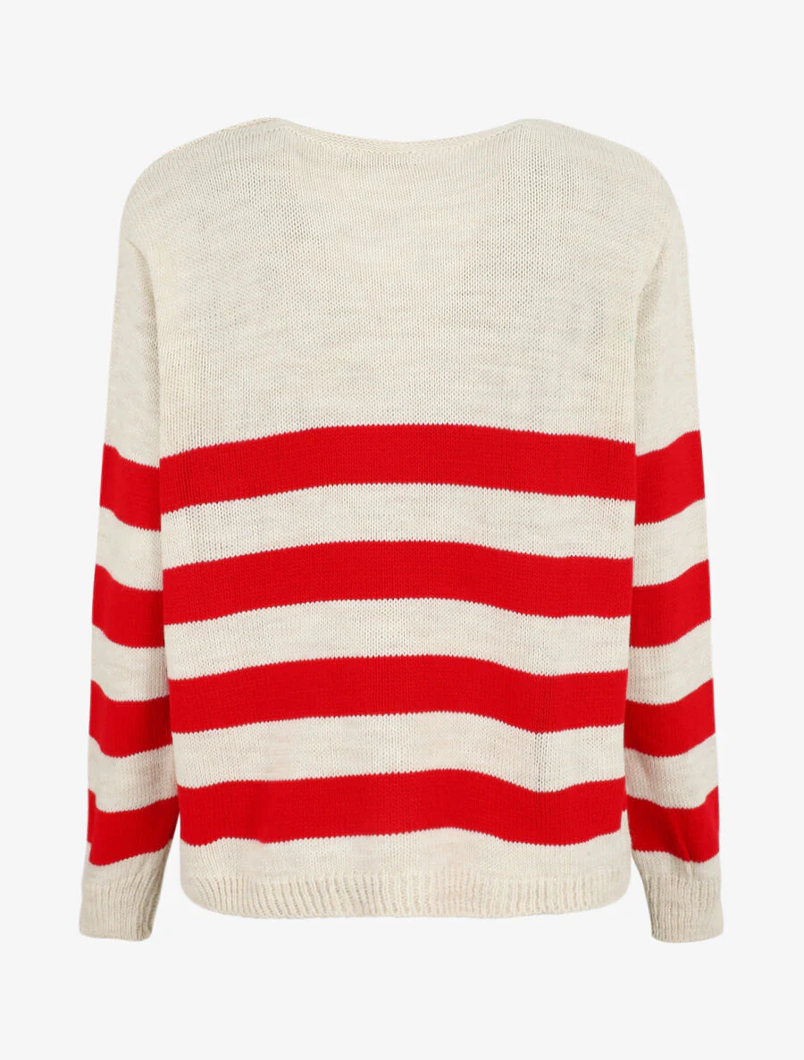 Opengewerkte streepjestrui - Rood/beige - Image 2