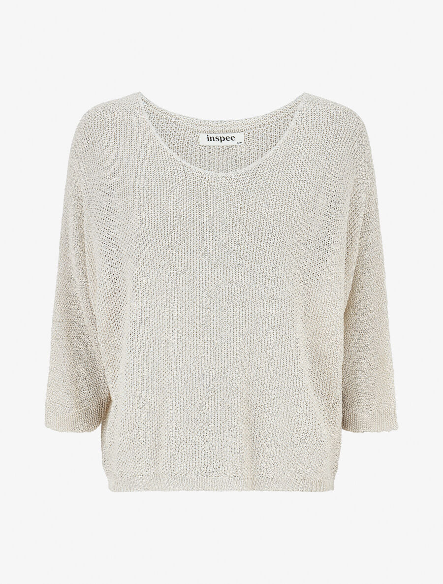 Opengewerkte trui met iriserend detail - beige
