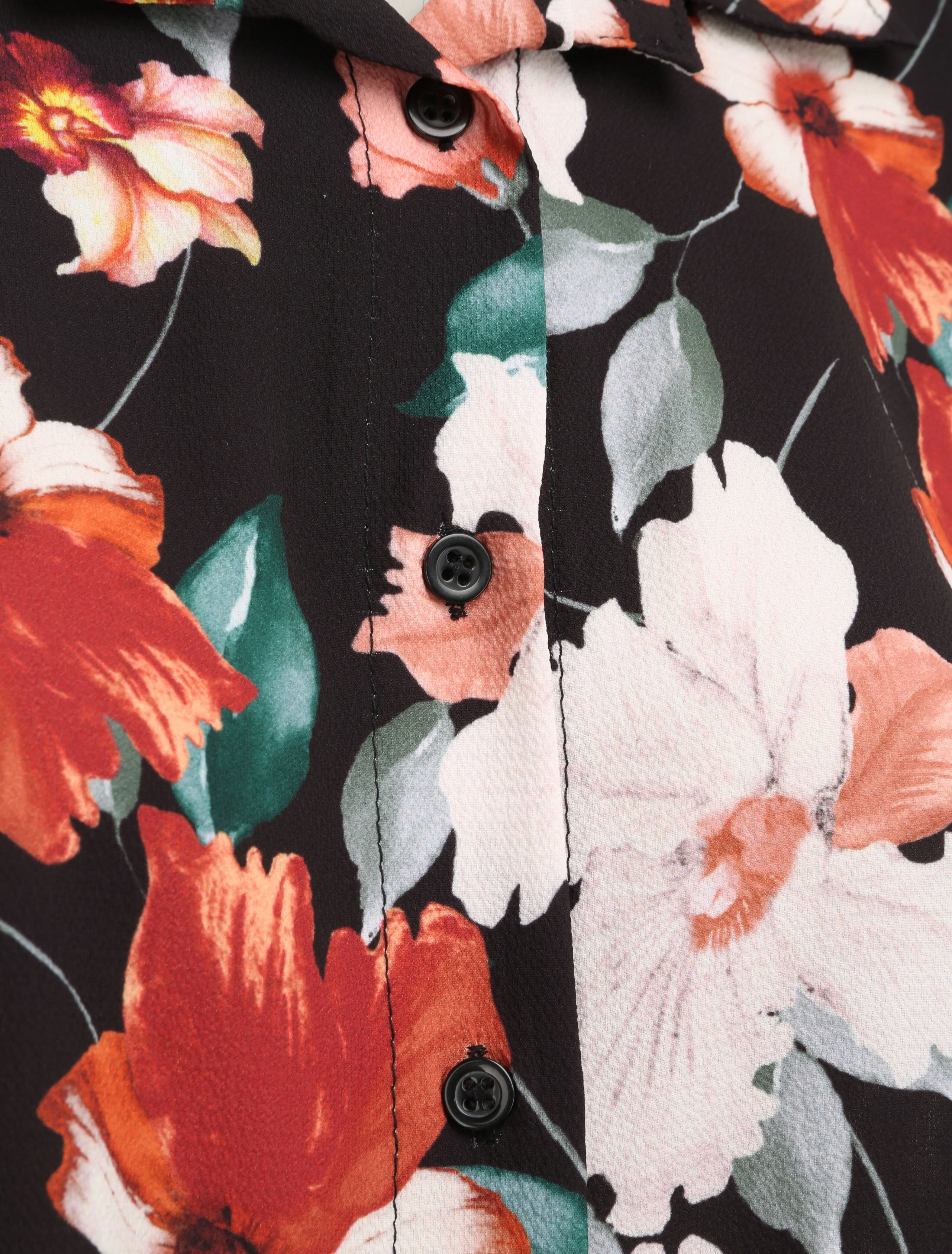 Blouse met strik en orchideeprint - Zwart - Image 3