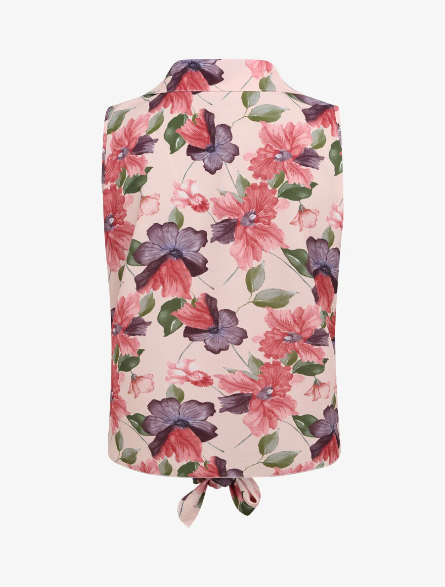 Knoopblouse met orchideeënprint - Lichtroze - Image 2