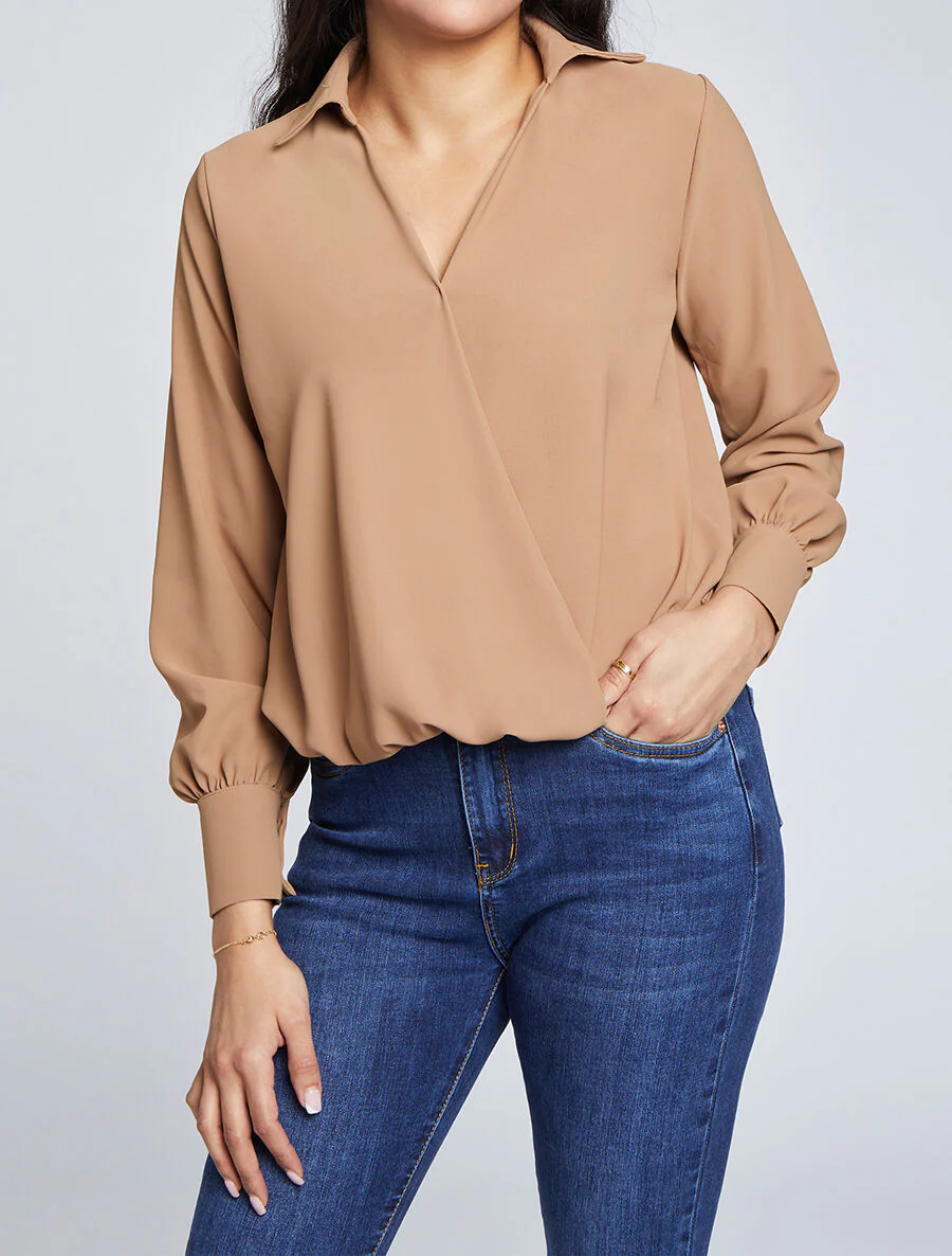 Oversized asymmetrische blouse - Kameel - Image 4