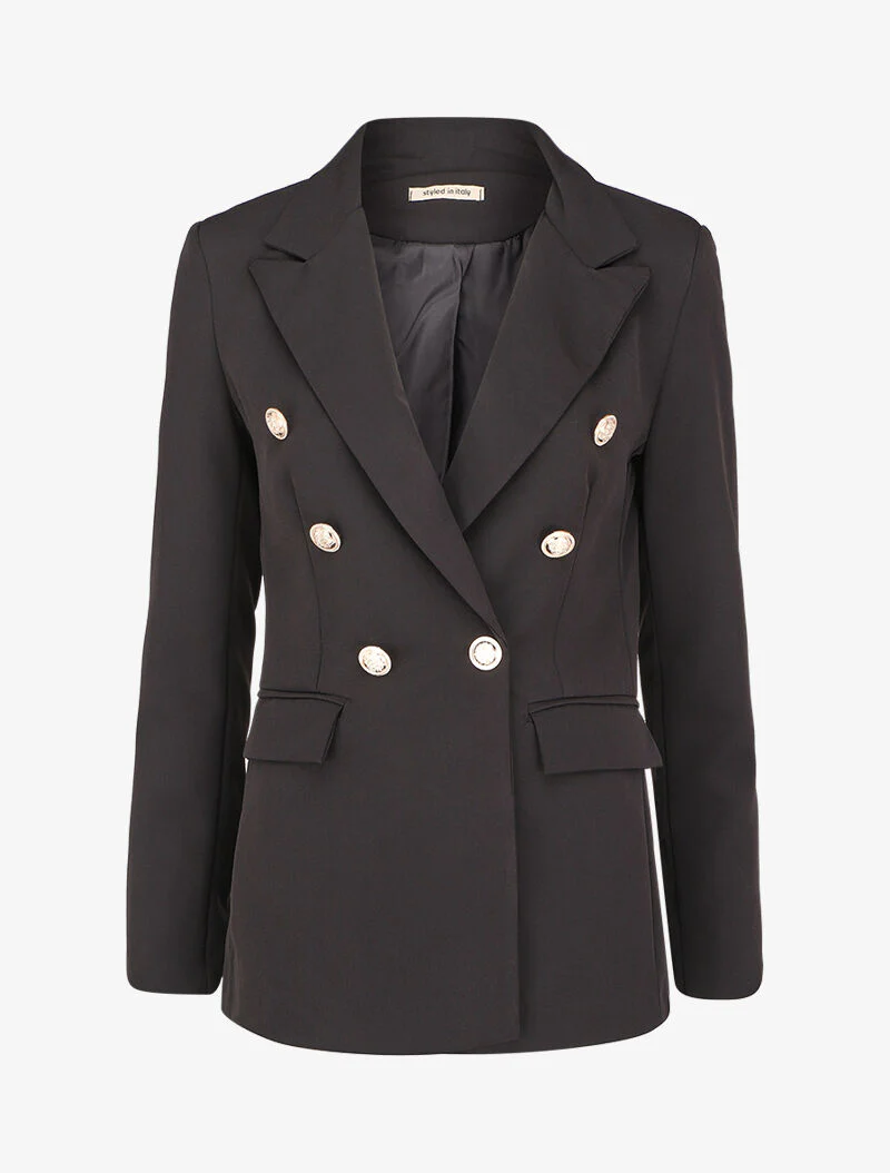 Oversized double-breasted blazer in officierstijl - Zwart
