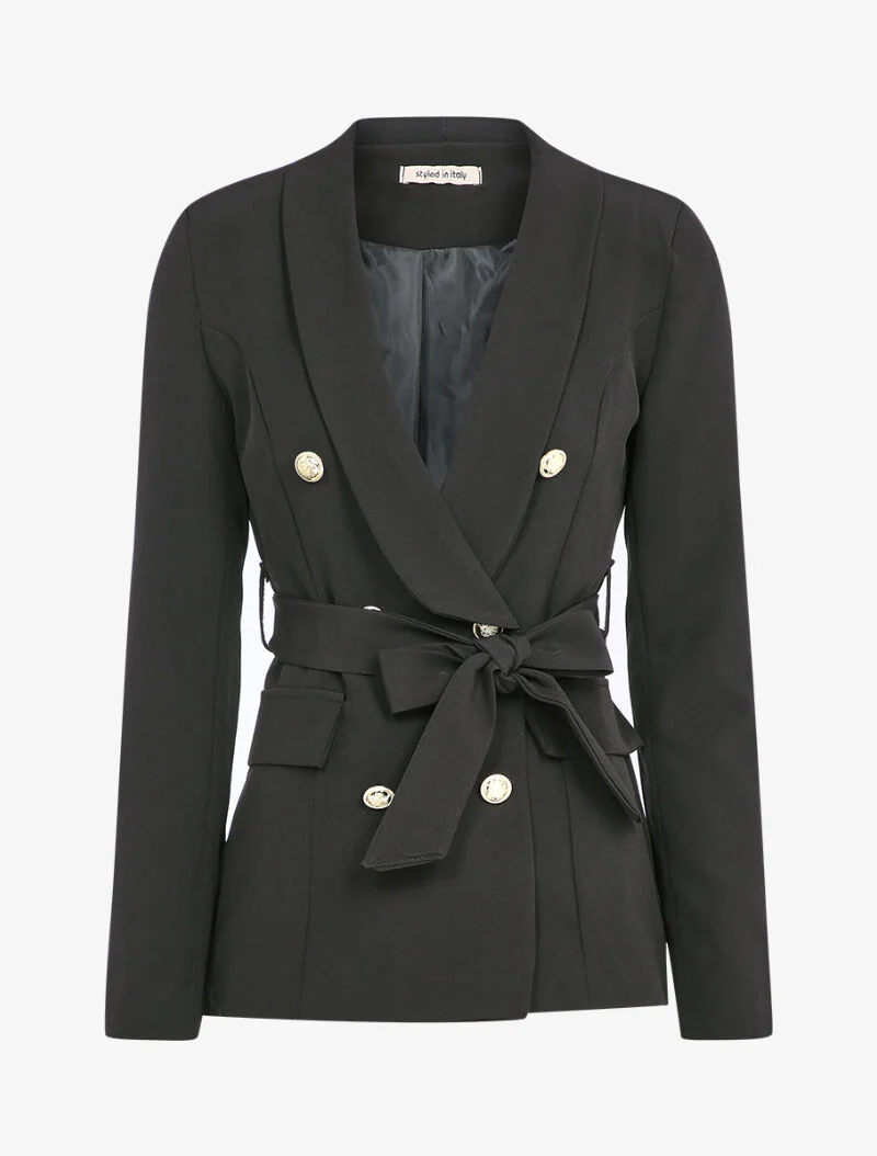 Oversized blazer met gestileerde knopen en riem - Zwart