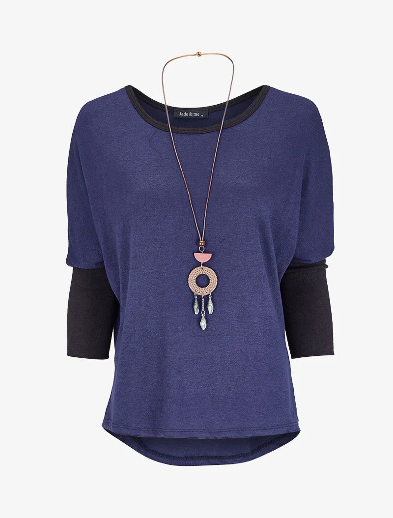 Oversized dolman trui met lange ketting - Marine
