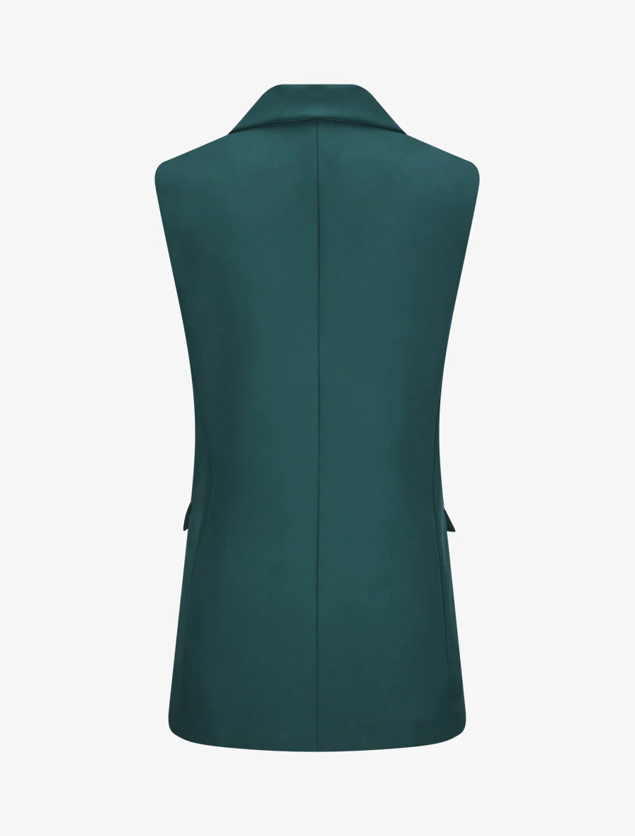 Oversized eenkleurige mouwloze blazer - Donkergroen - Image 2