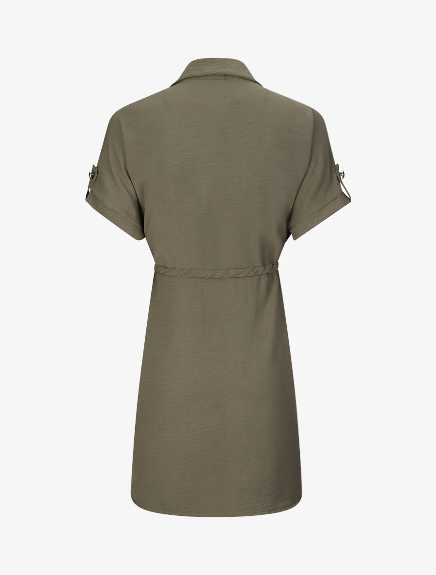 Oversized eenvoudige korte mouw shirtjurk - Kakigroen - Image 2