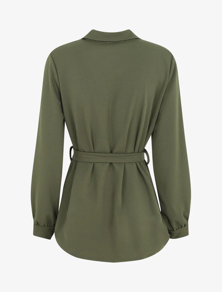 Oversized effen overhemd met ceintuur - Kakigroen - Image 2
