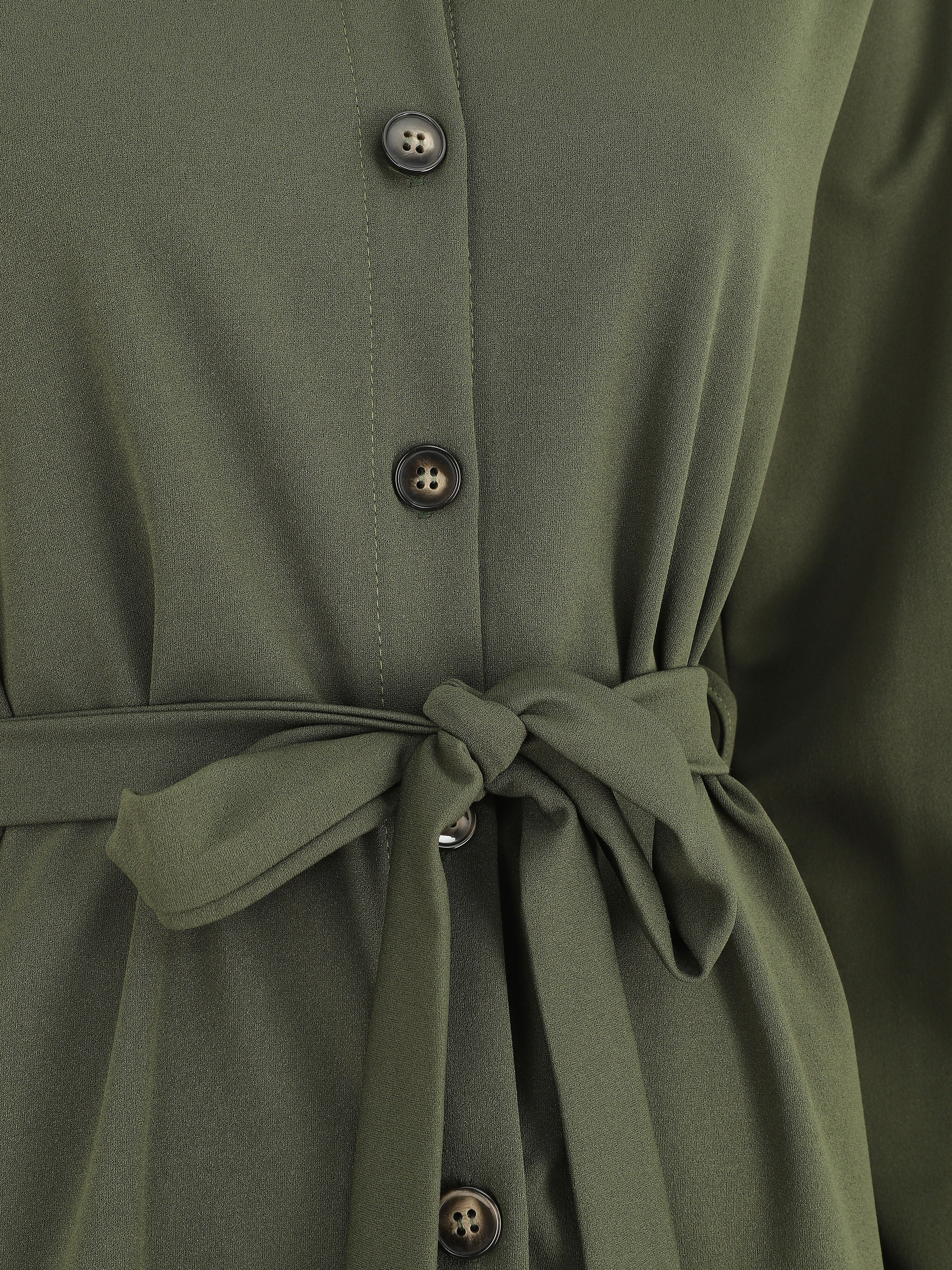 Oversized effen overhemd met ceintuur - Kakigroen - Image 3