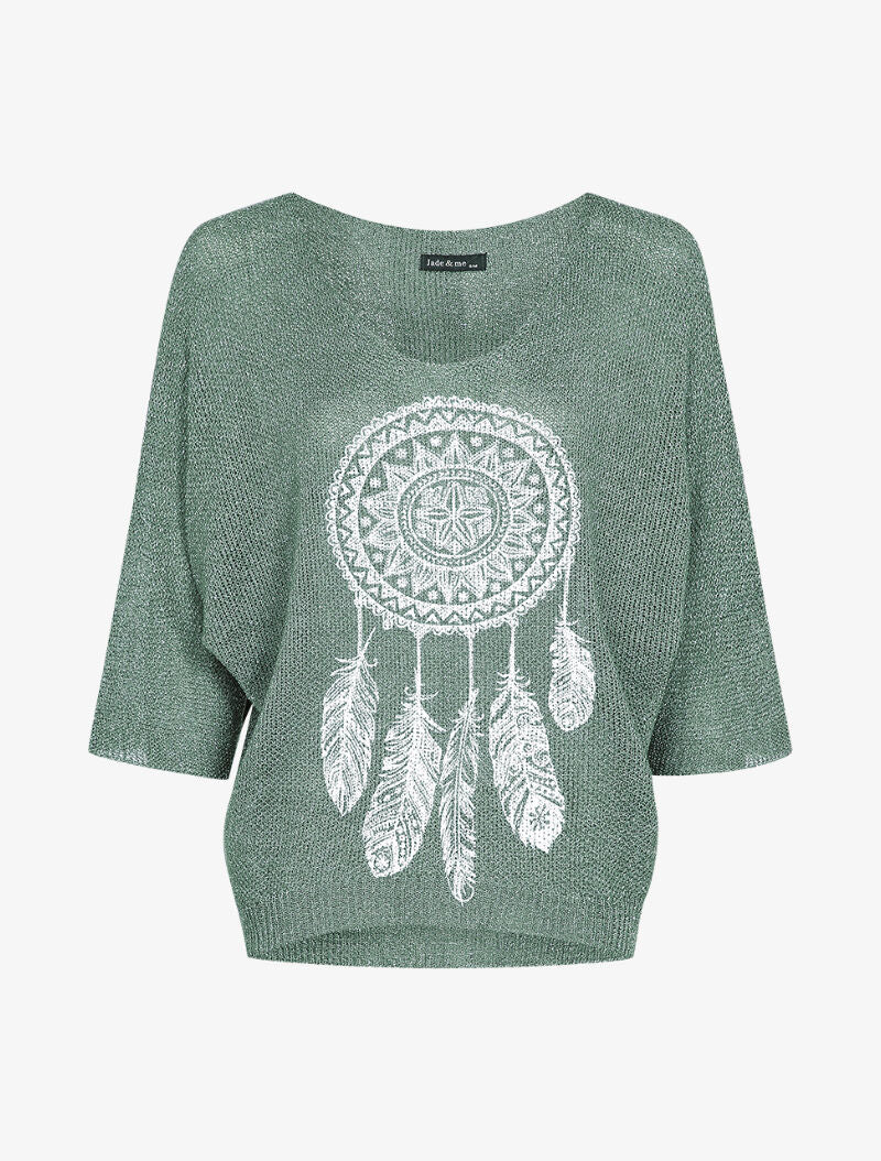 Oversized gehaakte trui met print - Kakigroen - Image 2