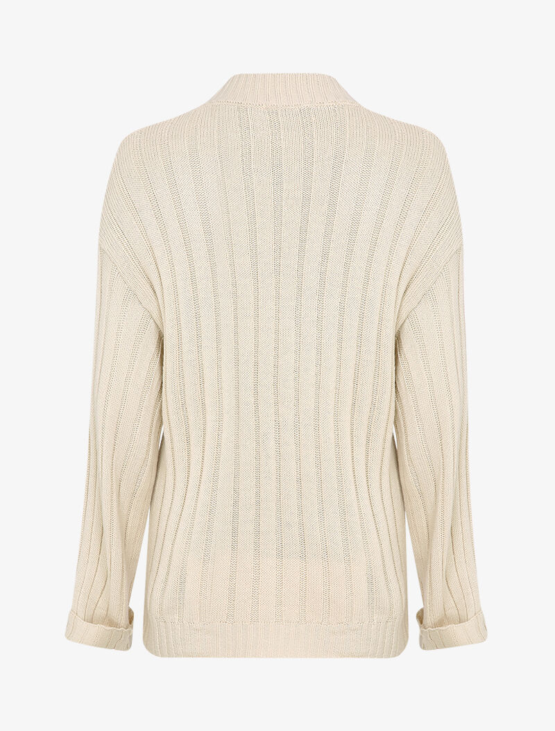 Oversized geribbelde trui met omgeslagen mouwen - Beige - Image 2