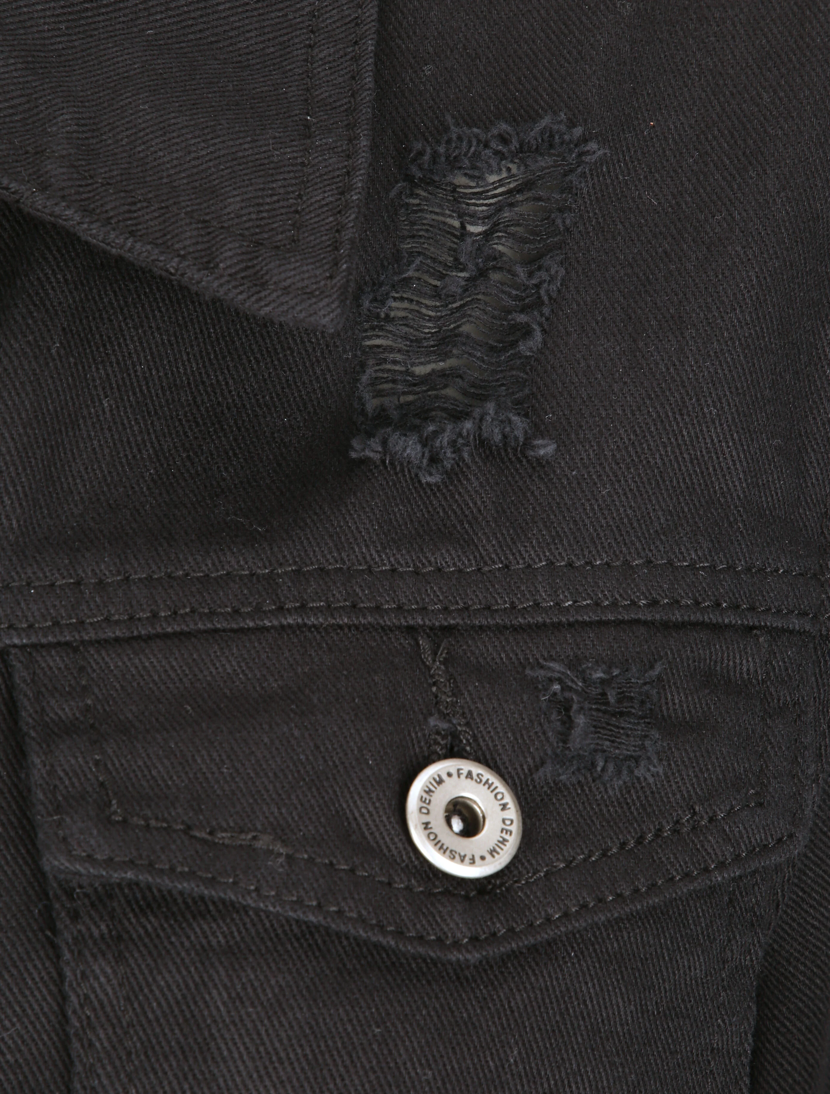 Oversized jeans jasje met gescheurde details - Zwart - Image 3