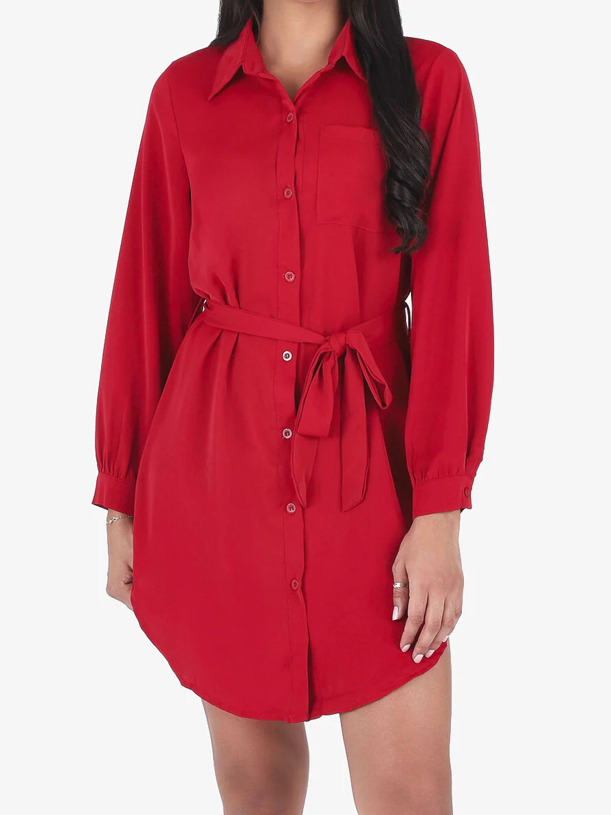 Oversized overhemd met ceintuur - Rood - Image 4