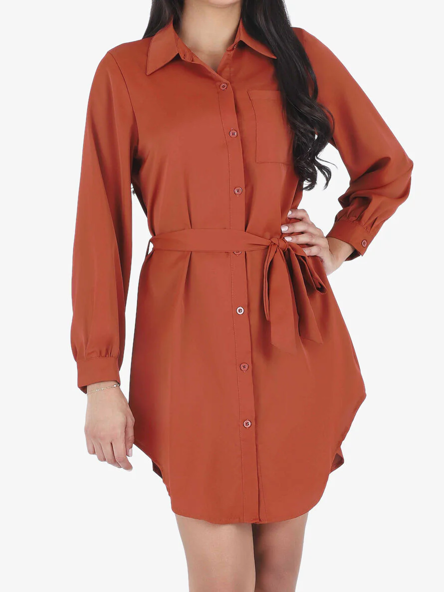 Oversized overhemd met ceintuur - Roest - Image 4