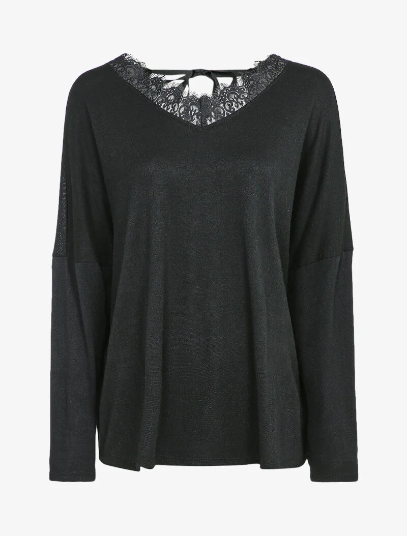 Oversized trui met kanten inzetstuk - Zwart