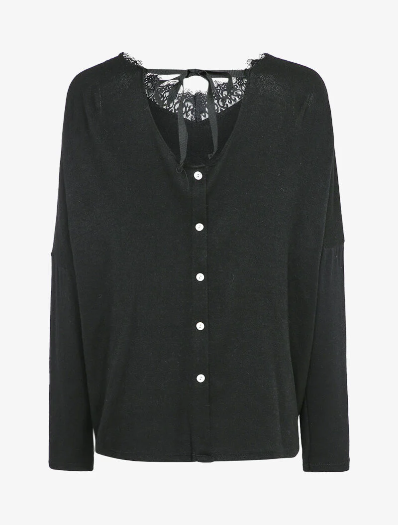 Oversized trui met kanten inzetstuk - Zwart - Image 2