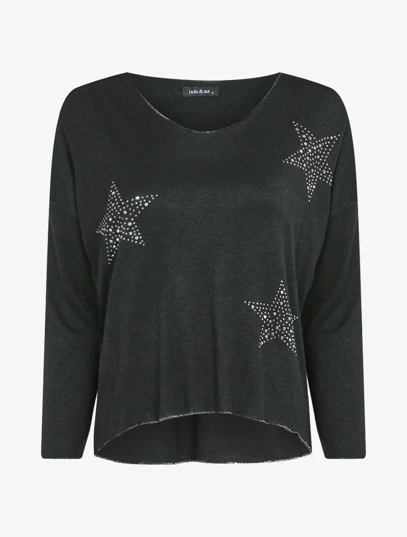 Oversized trui met strass - Zwart
