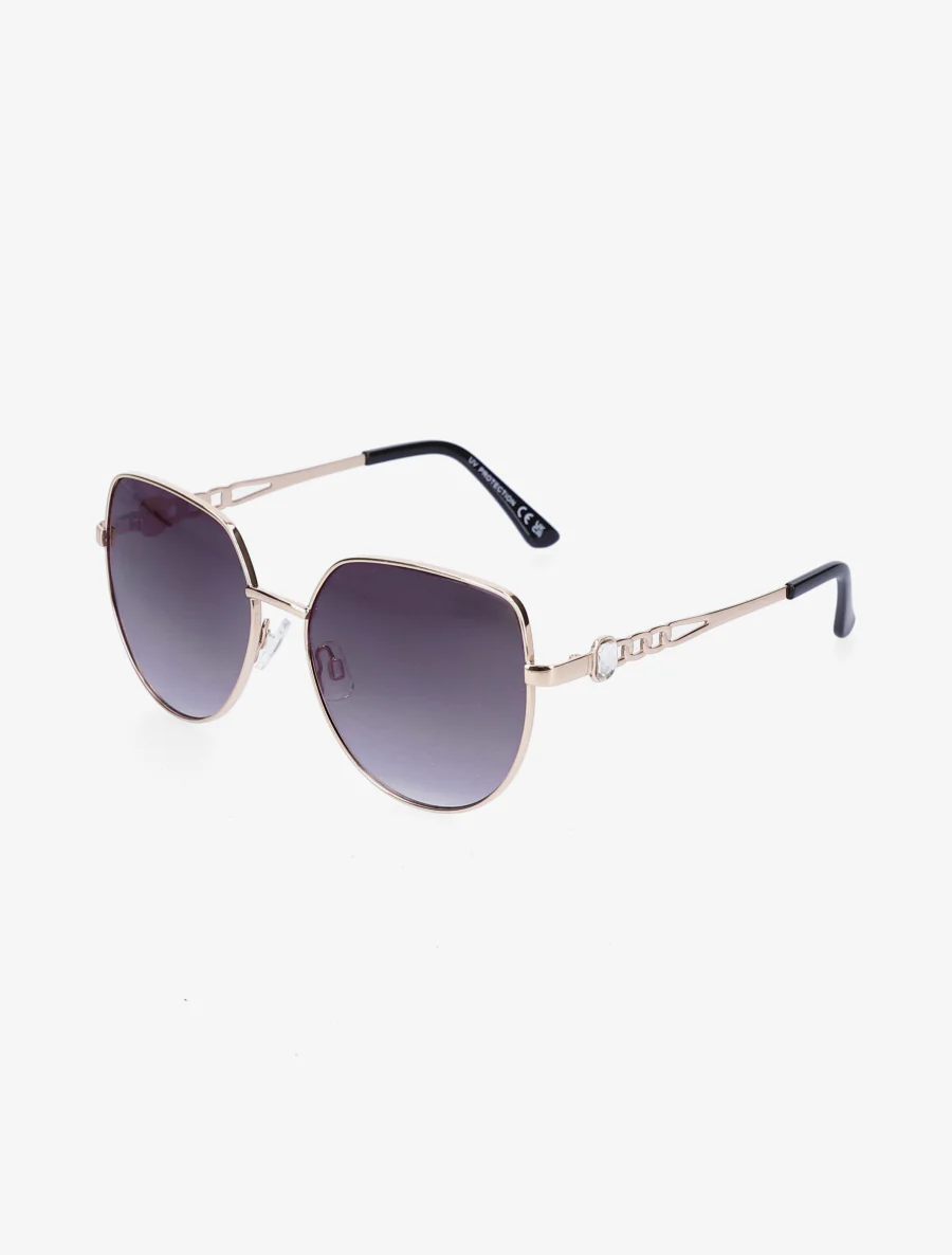 Oversized ronde zonnebril - Zwart/goud