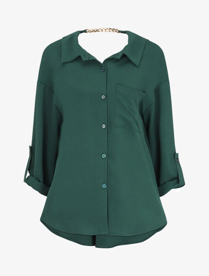 Oversized overhemd met gouden schakels ketting aan de achterkant - Groen