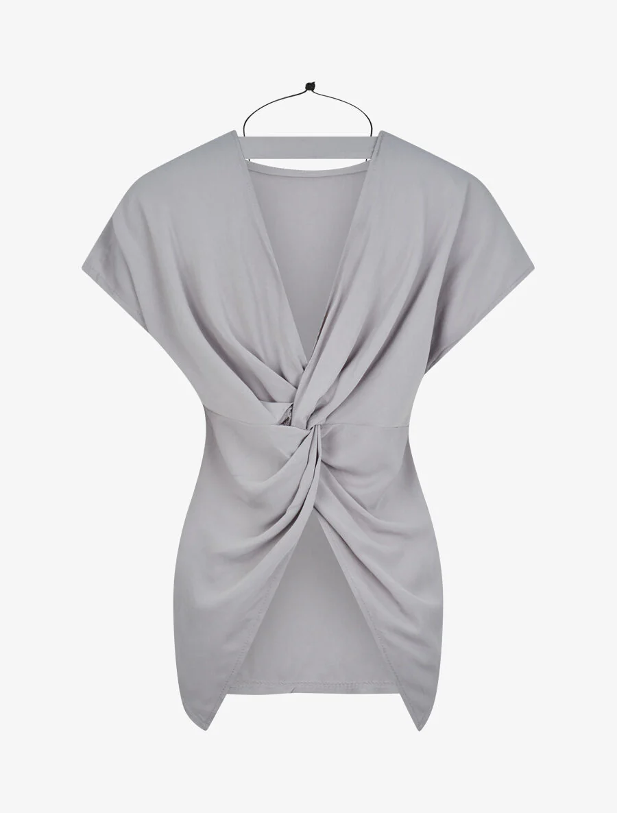 Oversized top met blote gedraaide rug - lichtgrijs - Image 2