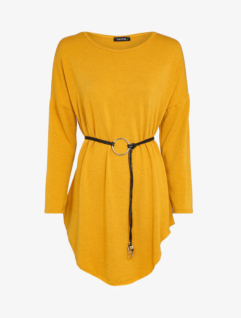 Oversized trui jurk met dolmanmouwen - Mosterd