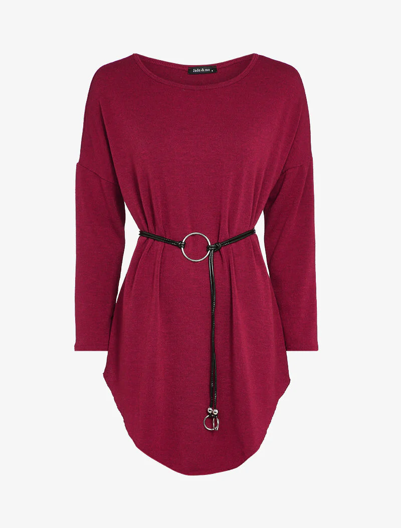 Oversized trui jurk met dolmanmouwen - Bordeaux