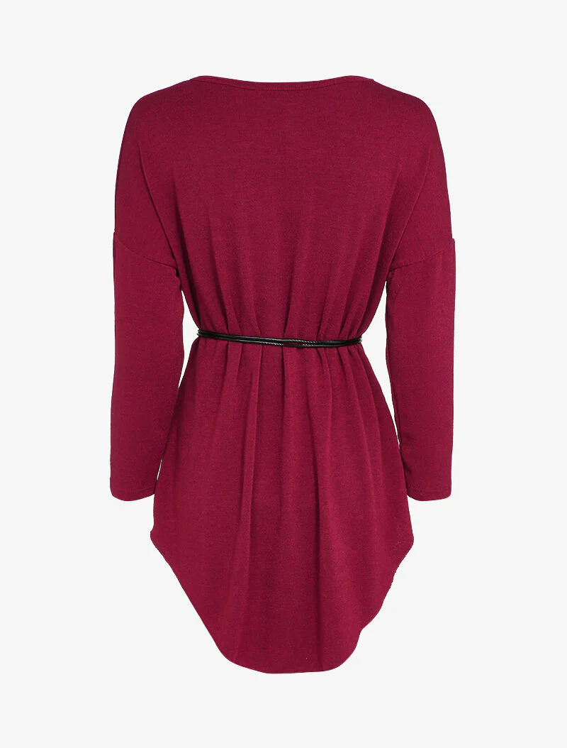 Oversized trui jurk met dolmanmouwen - Bordeaux - Image 2