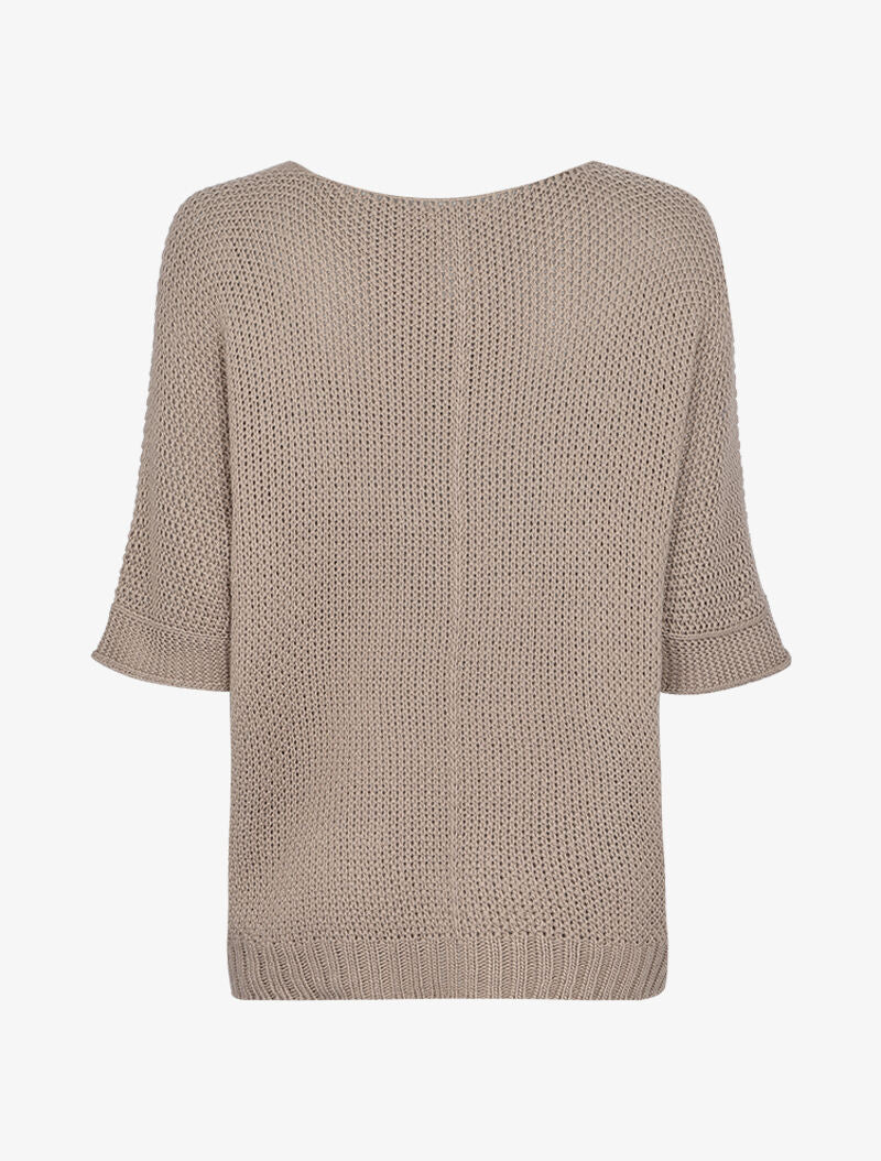 Oversized trui met 3/4 mouwen en een U-hals - taupe - Image 2