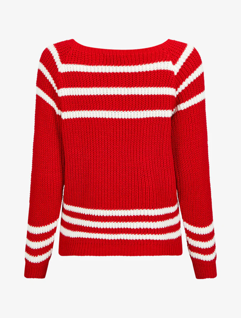 Oversized trui met contrasterende strepen - Rood - Image 2