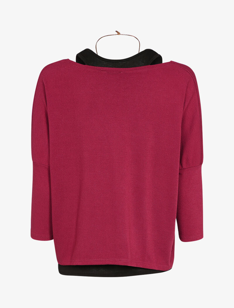 Oversized trui met dolmanmouwen en tanktop - Bordeaux - Image 2
