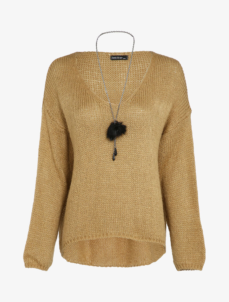 Oversized trui met lange achterkant - Beige