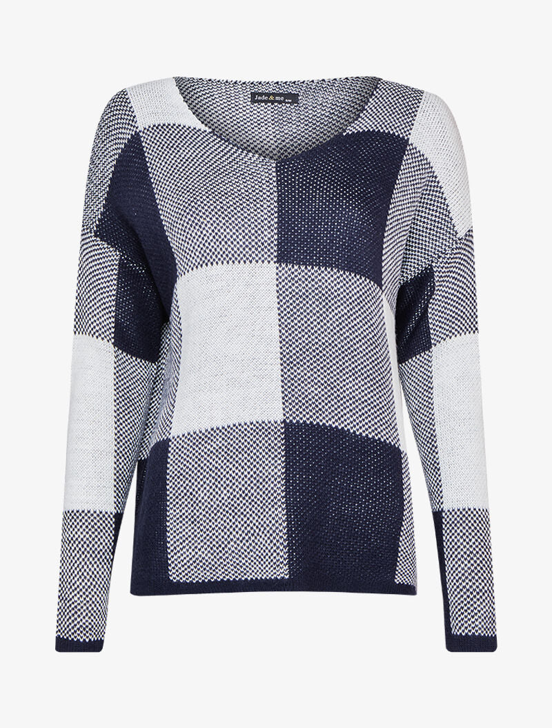 Oversized geruite trui - Marineblauw