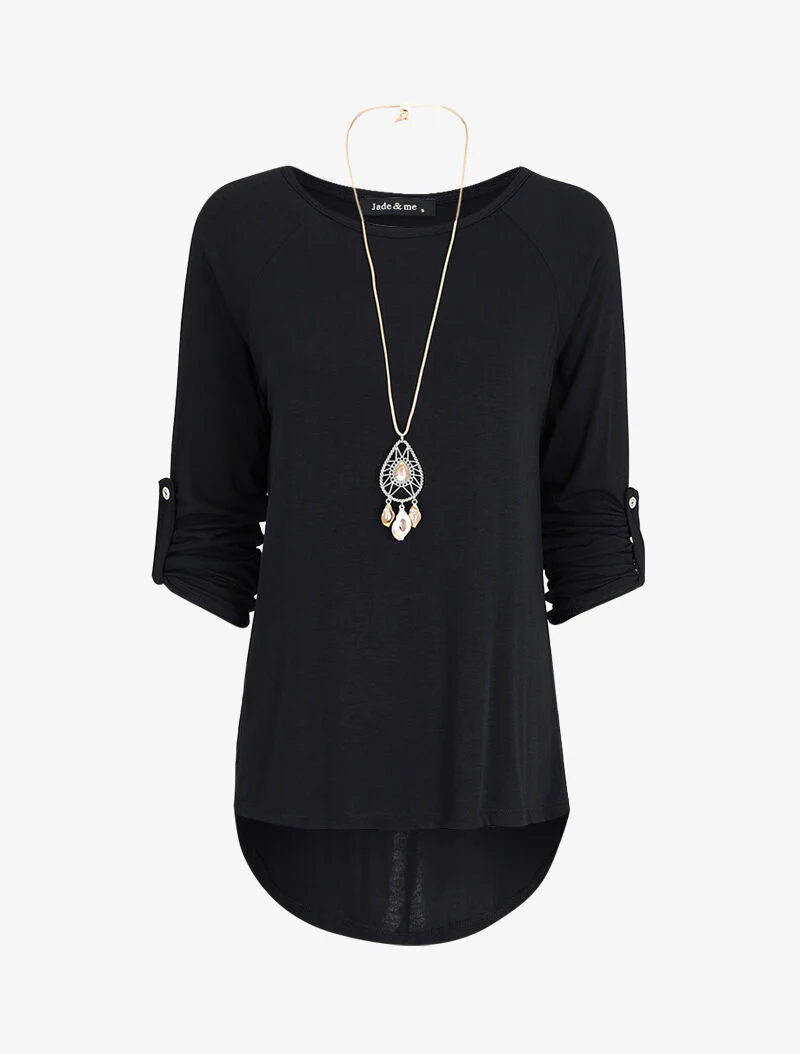 Oversized tuniek met lange ketting - Zwart