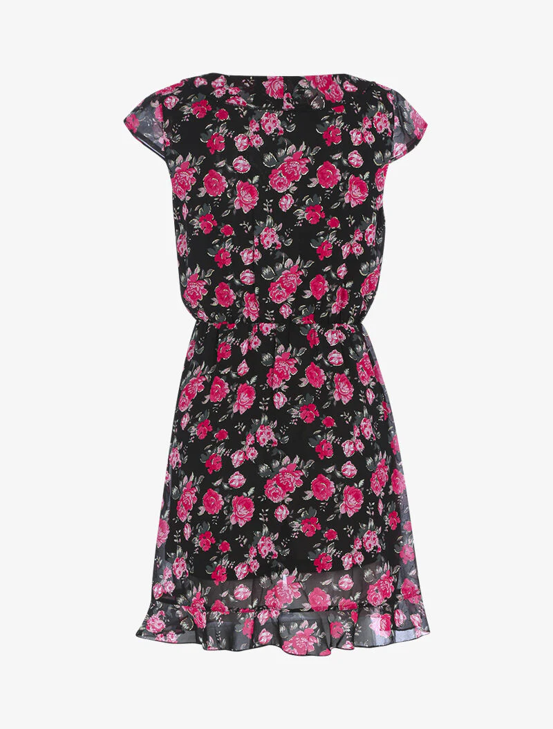 Wikkeljurk met bloemenprint - zwart - Image 2