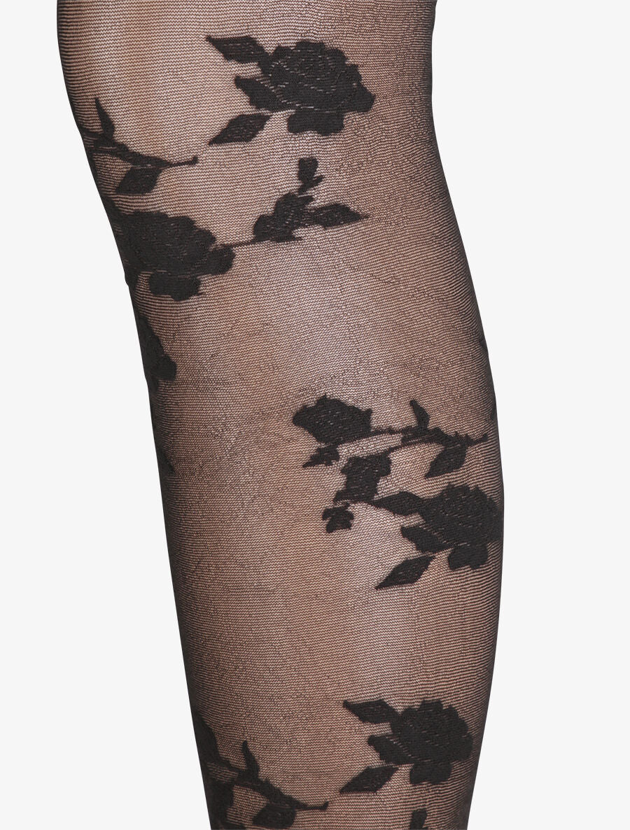 Voile panty's met roze patronen - Zwart - Image 2
