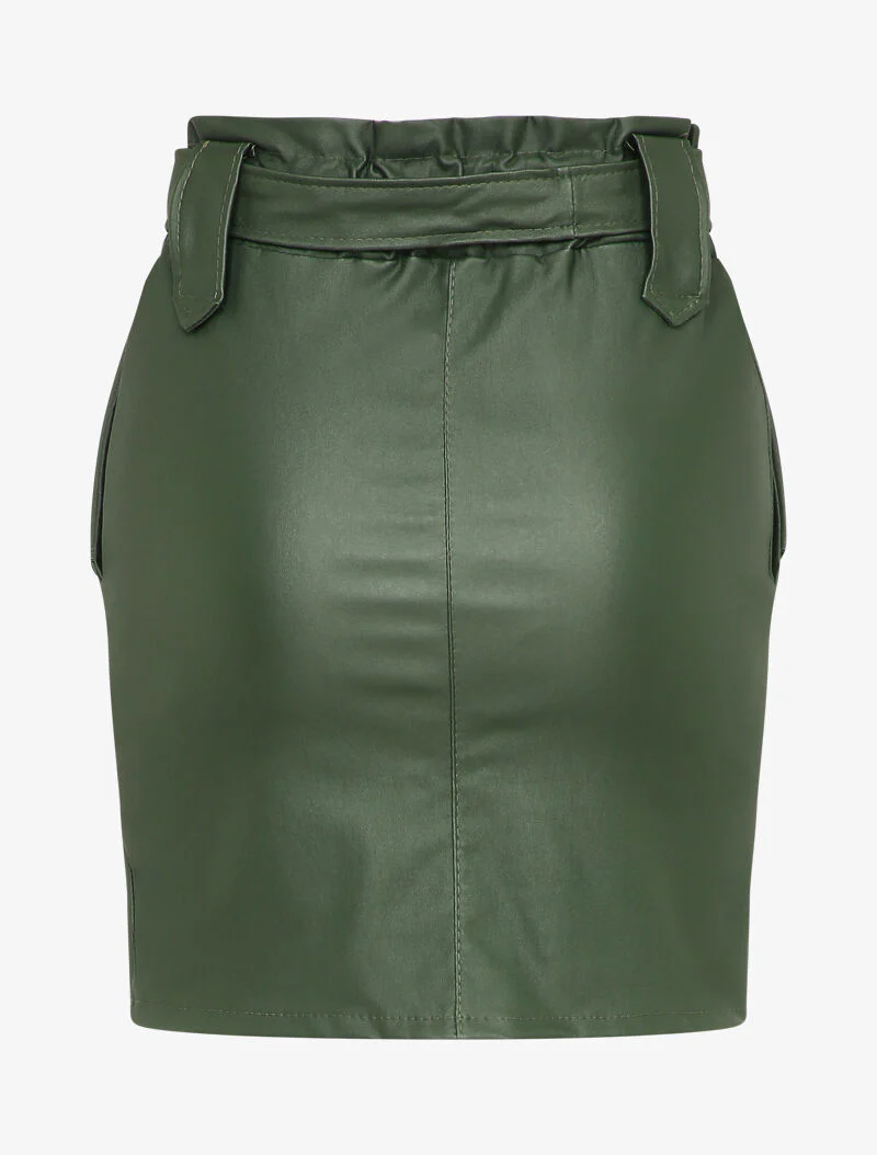 Paperbag rok in gewaxte stof - Groen - Image 2