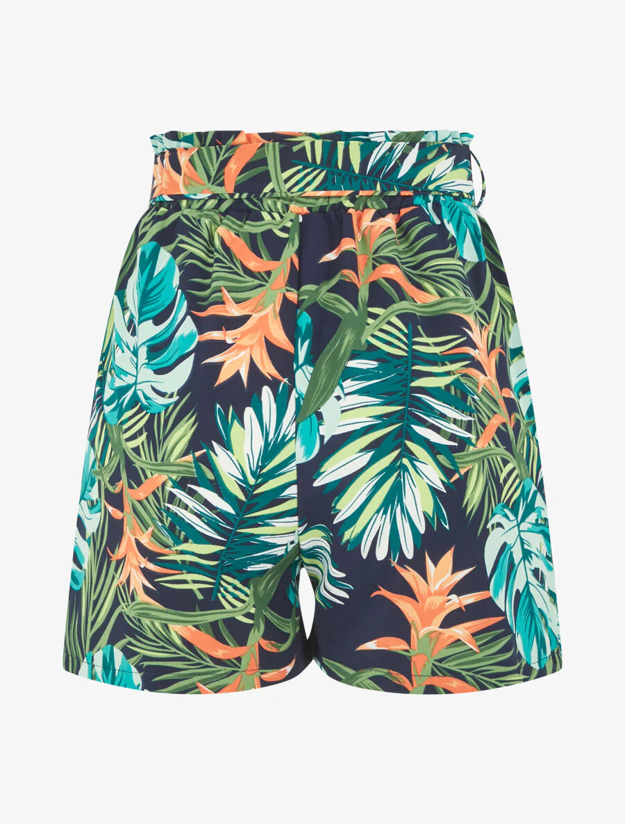Paperbag short met tropische print - groen - Image 2
