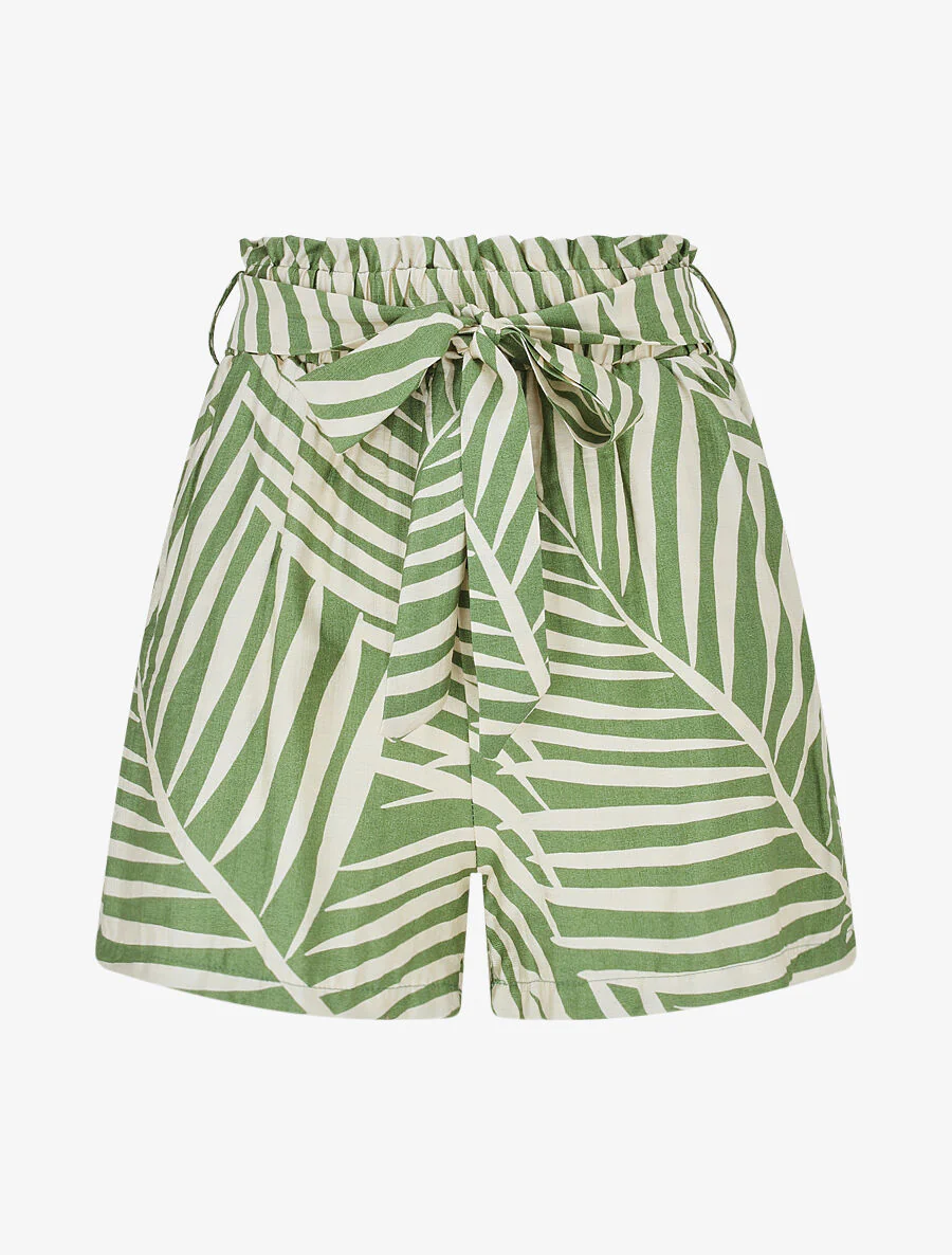 Paperbag short met tropische print - groen