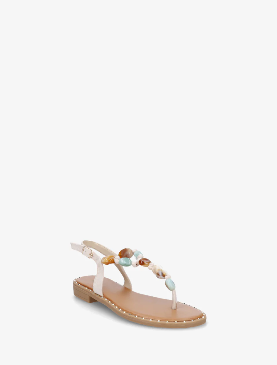 Parel sandalen met teenstuk - Beige - Image 2