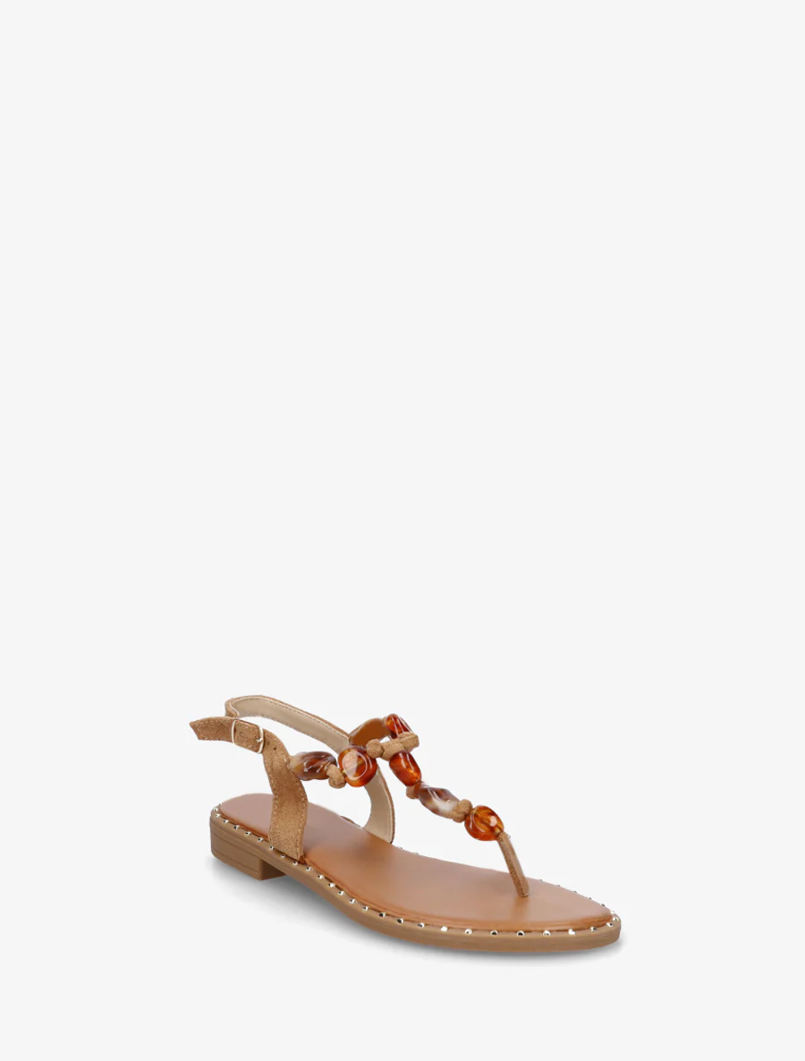 Parel sandalen met teenstuk - Kameel - Image 2